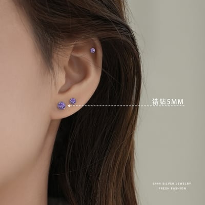 s999純銀彩色鋯石四爪耳釘擰螺絲7