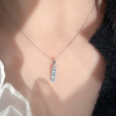 925純銀方塊吊墜三顆4mm莫桑鑽項鏈3