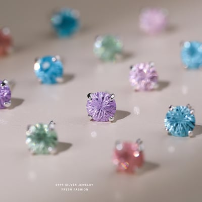 s999純銀爆閃煙花切彩鋯石耳釘1