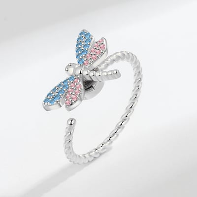 S925銀彩色蜻蜓旋轉戒指3