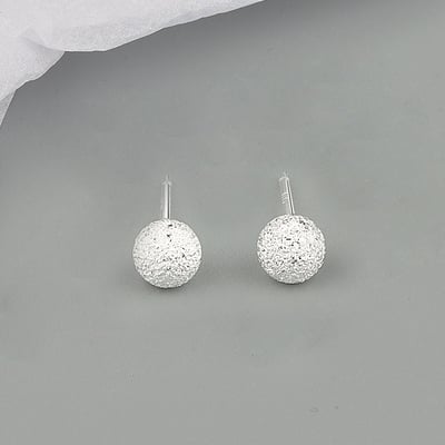 S925銀磨砂圓珠光珠耳釘6
