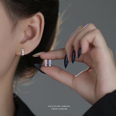 S925純銀小清新彩色鋯石耳環4