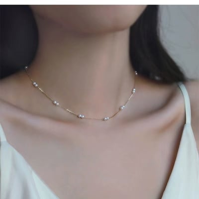 925銀雙子星珍珠項鍊女氣質百搭時尚簡約鎖骨鏈高級感項飾飾品2