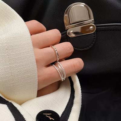 S925純銀多層麻花扭線戒指女小眾設計ins風指環輕奢高級感開口戒5