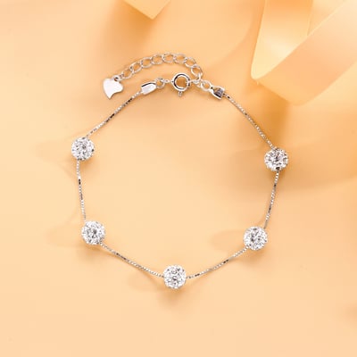 s925純銀圓珠貝珠手鏈女韓版水晶之戀手環百搭小清新鋯石盒子手鏈10