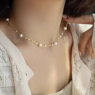 S925純銀輕奢滿天星珍珠項鍊小眾設計仿珍珠鎖骨鏈氣質高級感項飾3