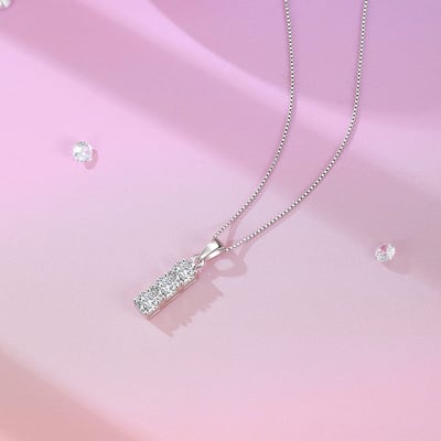 925純銀方塊吊墜三顆4mm莫桑鑽項鏈4