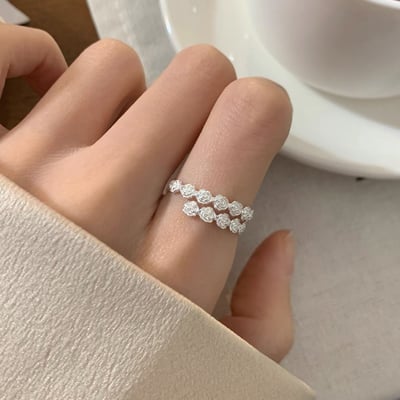 S925純銀立體花朵戒指女小眾簡約韓系時尚食指戒氣質繁花開口指環4