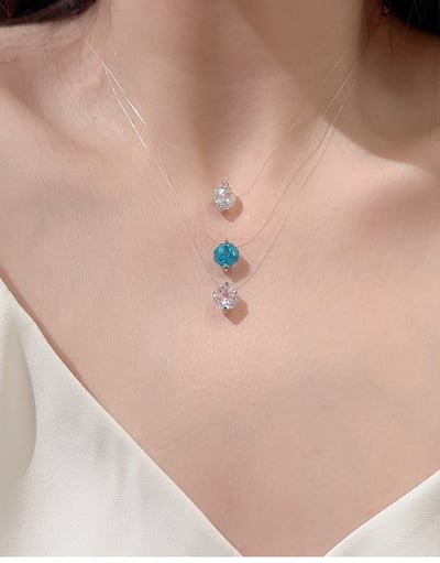 透明魚線銀玫瑰花切割吊墜隱形項鏈3