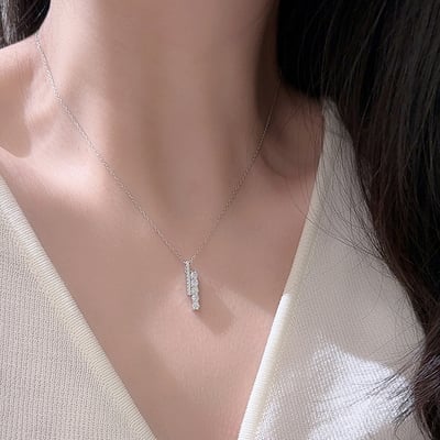 S925銀雙排鑽5顆3mm莫桑鑽吊墜項鏈3