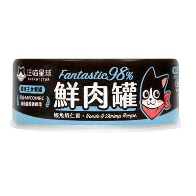 汪喵星球98%FANTASTIC 貓用無膠鮮肉主食罐 80克(鰹魚+蝦仁)24入1