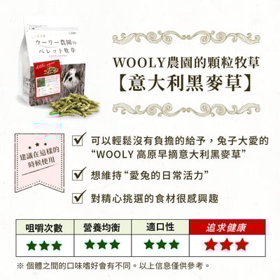 日本WOOLY 義大利黑麥草顆粒牧草條(補助食品)5