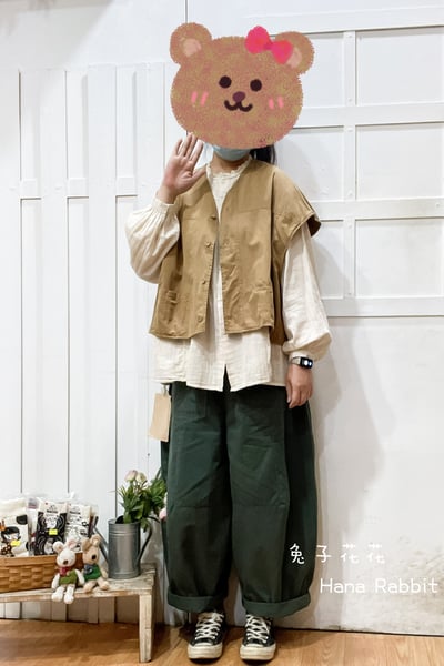 日系疊穿V領包袖背心(駝) 135651