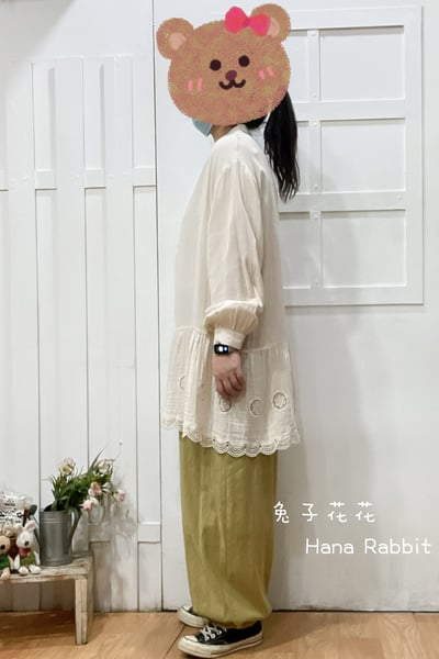 森系拚接蕾絲半開襟中長上衣 164502