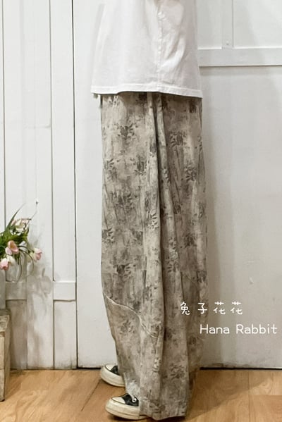 森系復古印花落地哈倫褲 210102
