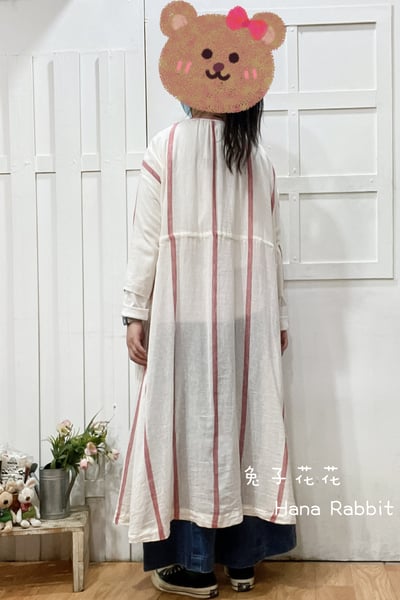 森系條紋可縮腰棉紗開襟洋裝 155043