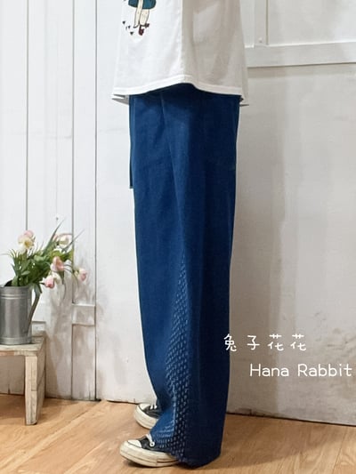 日系丹寧帥氣灣刀造型褲(藍) 194542