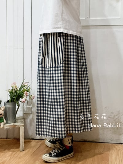 WE家大小格拚接造型裙(藍格) 309092