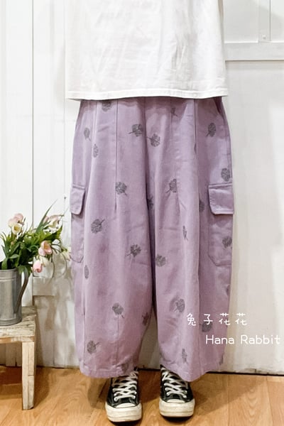 WE家刺繡花闊腿工裝褲(淺紫) 171691