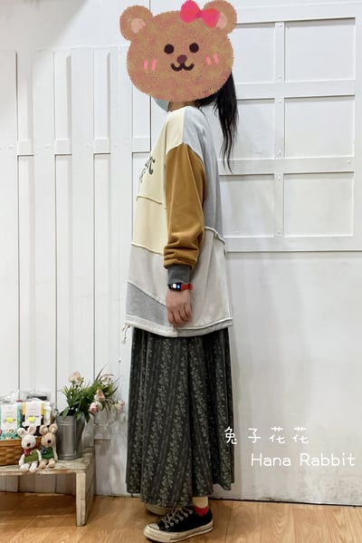 日系原單拚接印花中長毛圈棉上衣(駝) 165962