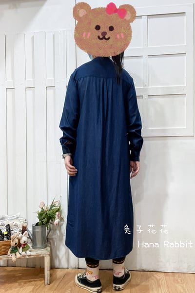 森系薄丹寧壓摺半開襟洋裝 159633