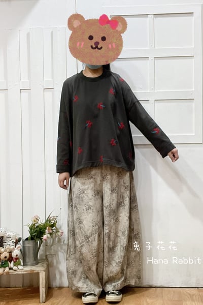 WE家刺繡花重磅棉上衣(灰) 154411