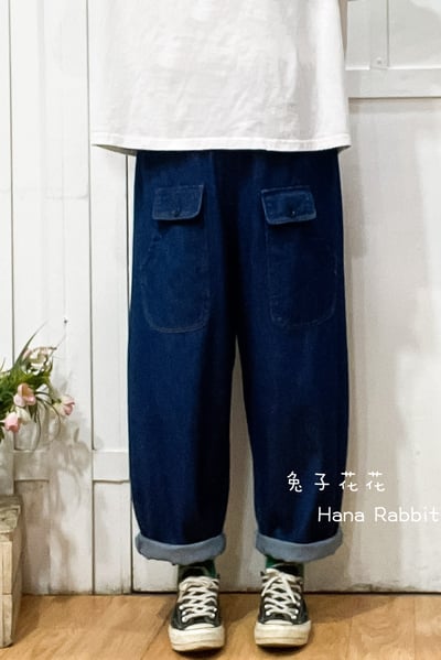 日系明線口袋丹寧造型褲 209301