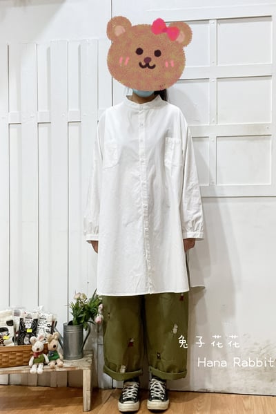 日系中山領簡約開襟中長上衣(白) 209301