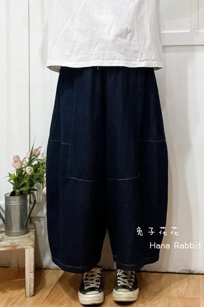 日系明線九分南瓜造型褲(內磨毛) 139641