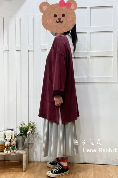 日系小口袋水洗棉中長上衣(紅) 145962