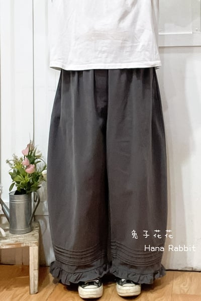 WE家寛鬆荷葉下擺闊腿造型褲(灰) 176051