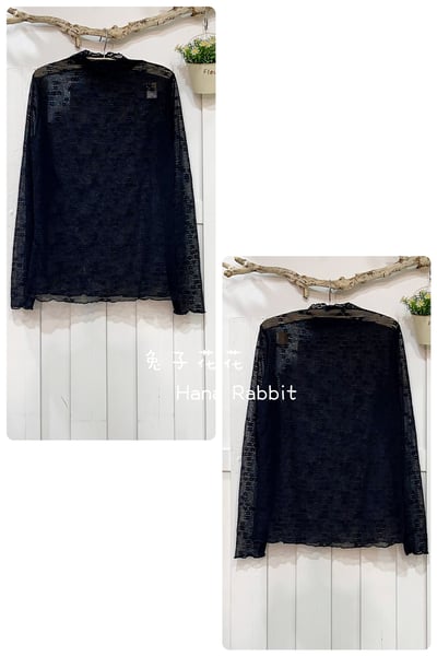 森系半高領緹花網紗內搭衣(黑) 132031