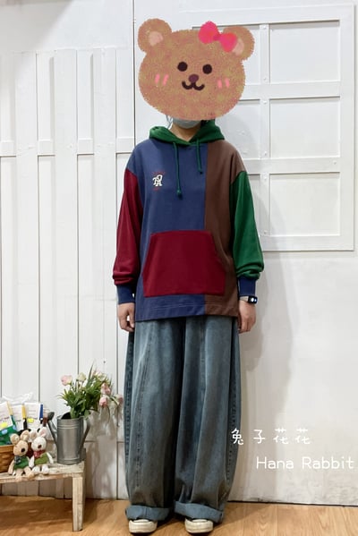 日系撞色連帽毛圈棉上衣 192531