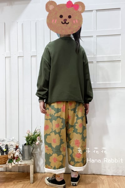 日系破損感字母印花毛圈棉上衣(綠) 210283