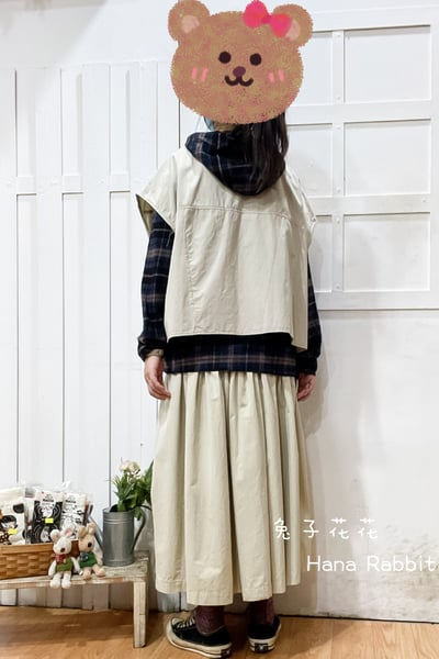 日系疊穿V領包袖背心(杏) 135653