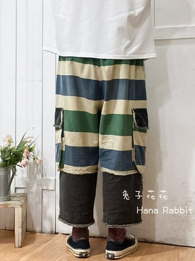 日系鬚邊撞色工裝造型褲(綠) 304193