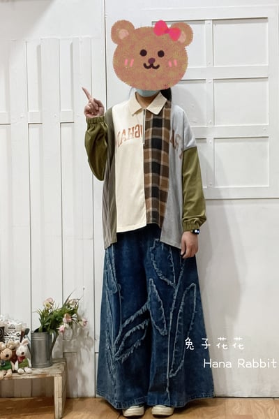 日系水洗棉不規則字母印花上衣(杏) 150241