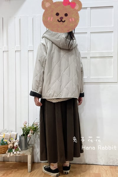 日系菱格壓紋連帽加絨外套(杏) 311273