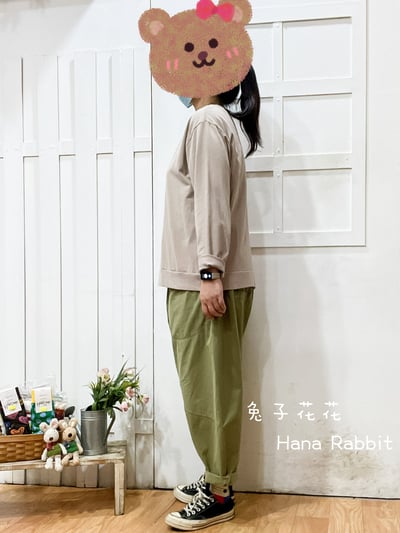 跳繩狗撞色口袋重磅棉上衣(卡其) 133072