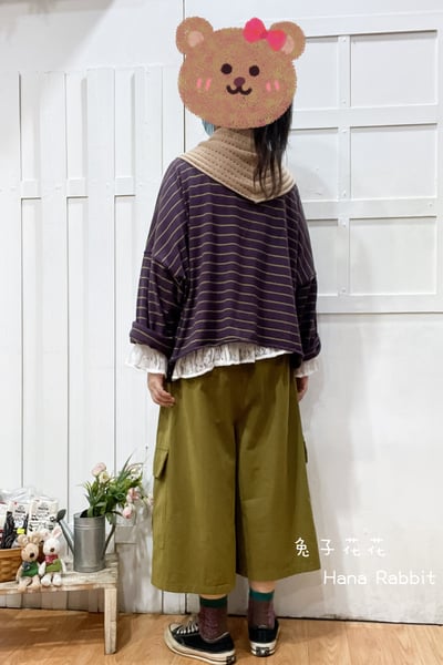 WE家條紋寛袖棉質上衣(紫) 194523