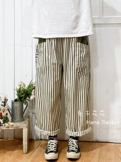 日系大口袋造型直筒褲(條紋) 140351