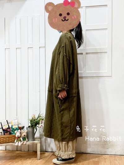 森系V領抽繩蝙蝠袖個性洋裝(咖綠) 304292