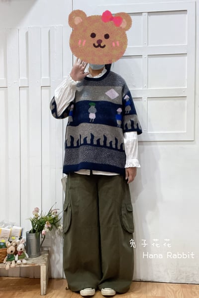 日系復古撞色針織毛衣(灰) 153961