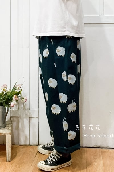 可愛小棉羊印花闊腿直筒褲 178042