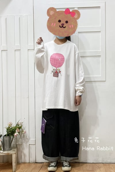 大象熱氣球印花重磅棉中長上衣 310091