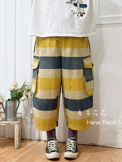 日系休閒撞色工裝休閒造型褲 304191