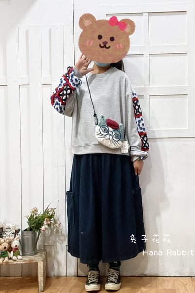 日系編織拚接毛圈棉上衣(灰) 165511