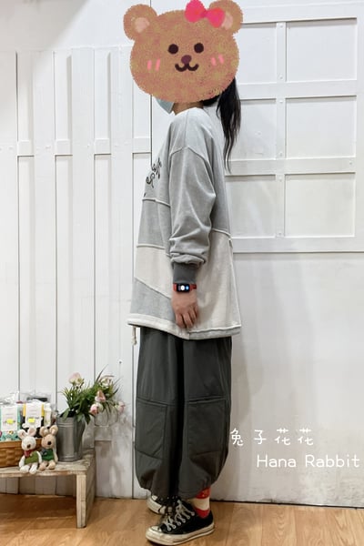 日系原單拚接印花中長毛圈棉上衣(灰) 165962