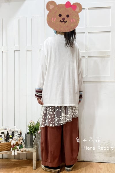 可愛塗鴨接袖中長棉質上衣(白) 209133