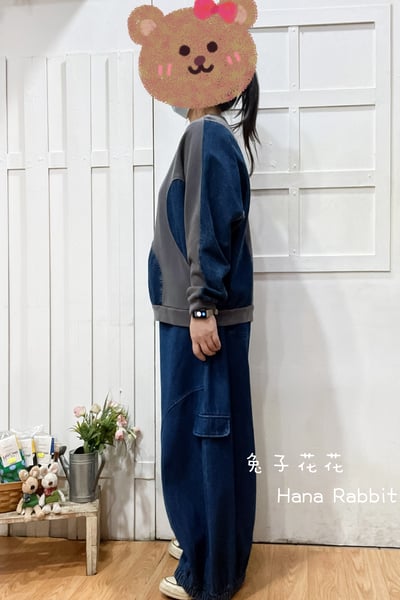 日系異布材質撞色上衣(灰) 211282